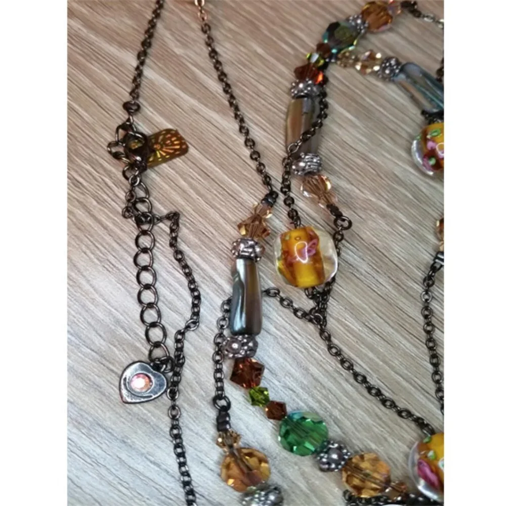 DOL Swarovski Crystals Abalone Glass Necklace New Extra Long Vintage Designer